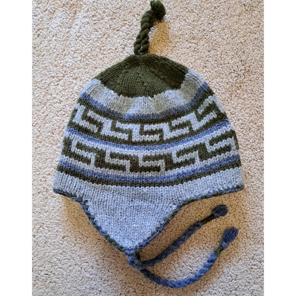 Earflap Wool Blend Geometric Print Knit Hat Fleece Insulated Unisex One Size